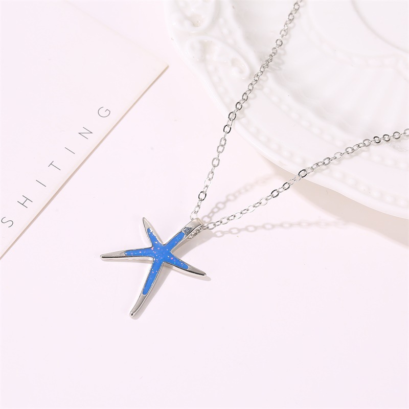 New Necklace Fashion Simple Five-pointed Star Clavicle Chain Blue Starfish Pendant Jewelry display picture 3