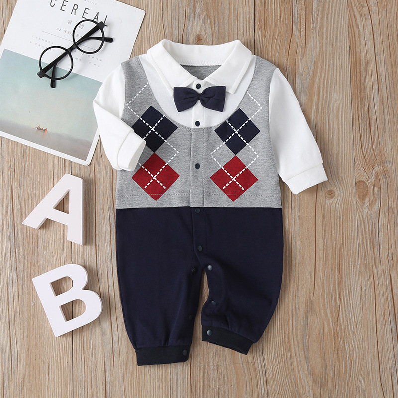 New Baby Long-sleeved One-piece Spring And Autumn Bow Tie Gentleman Male Baby Romper display picture 18