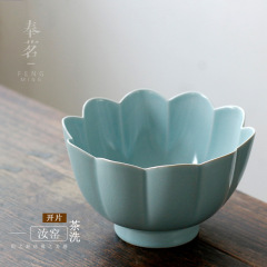天青汝窯開片茶洗 大號水洗陶瓷功夫茶具茶道配件 蓮花汝瓷杯洗