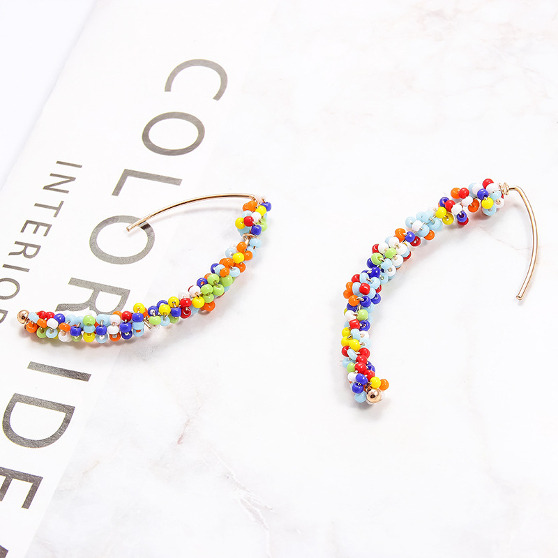 Bohemian Multicolor Beads Curved Earrings display picture 5