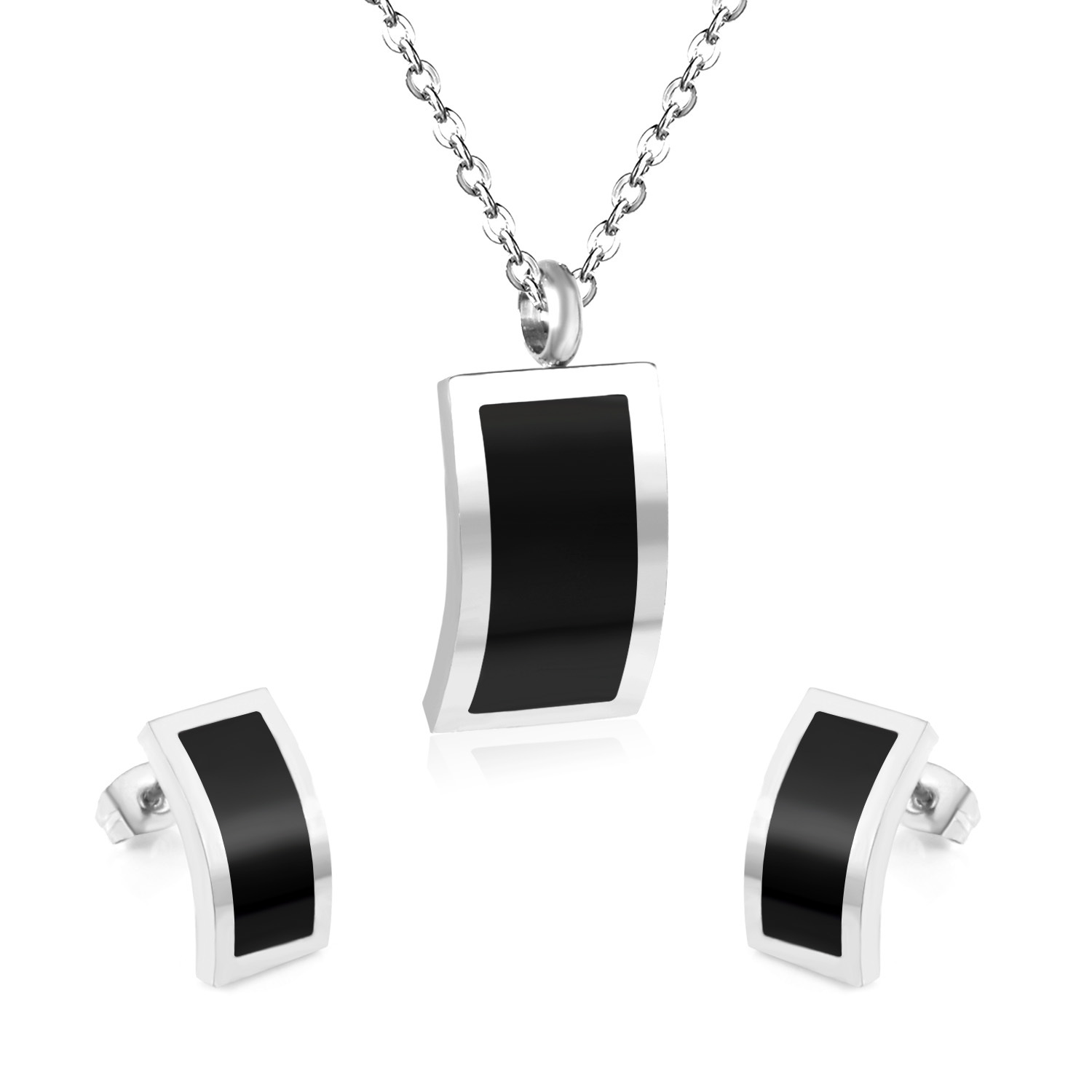 Fashion Geometric Stainless Steel Plating Earrings Necklace 1 Set