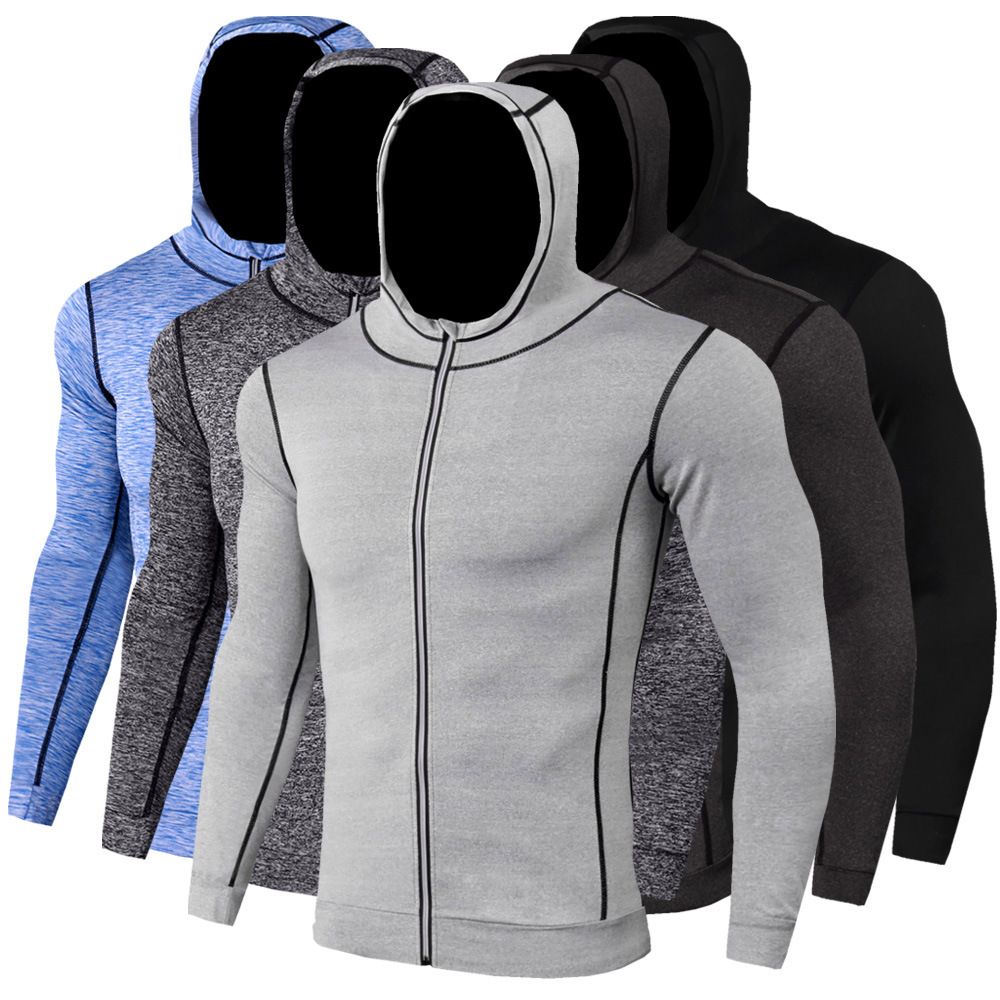 Herrkläder Fitness Löpträning Långärmad dragkedja casual hoodie Snabbtorkande sport casual kappa Herr sport kappa_voghion.com