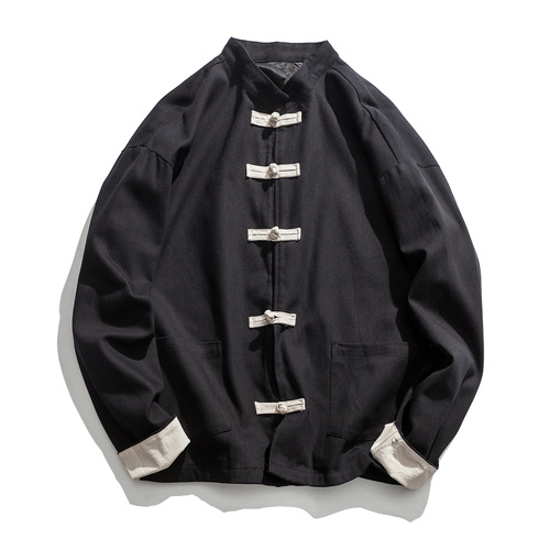 National retro large coil button men jacket linen Tang