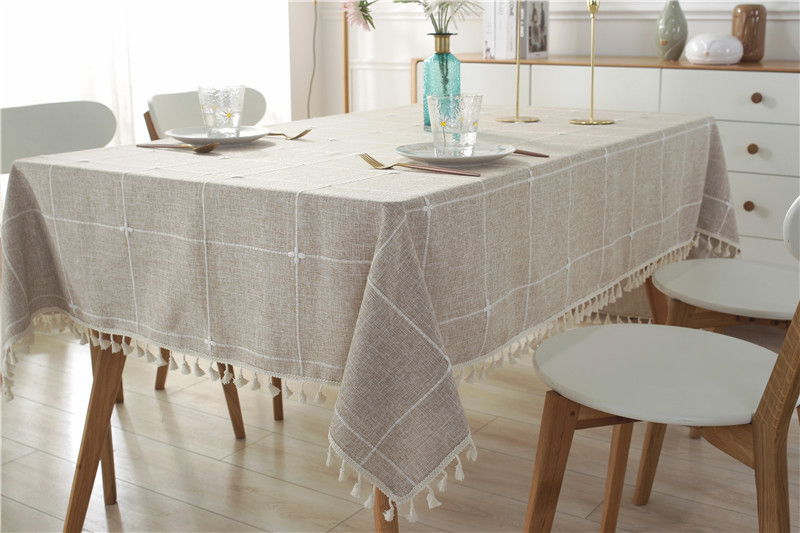 Jacquard Embroidered Cotton Linen Tassel Tablecloth Rectangular_voghion.com