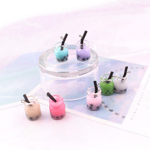New Colorful Pearl Milk Tea Glass Bottle Earrings Pendant Keychain DIY Accessory
