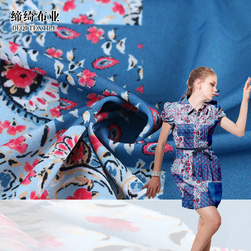 数码印花工厂 波西米亚风弹力印花面料 75D仿锦纶冰丝花型可定