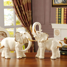 招财大象摆件一对大号陶瓷工艺家居饰品欧式客厅电视柜玄关风水象