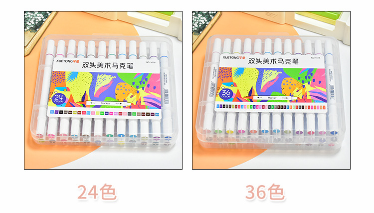 厂家直销彩色双头马克笔套装12色18色24色36色收纳盒装画笔现货详情6