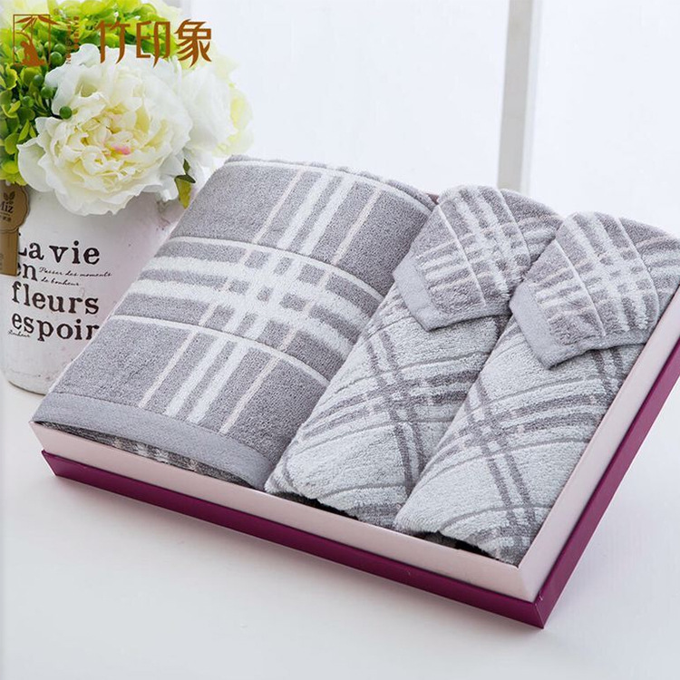 Bamboo impression yage bathroom three-piece gift box towel suit custom embroidered logo real estate delivery gift