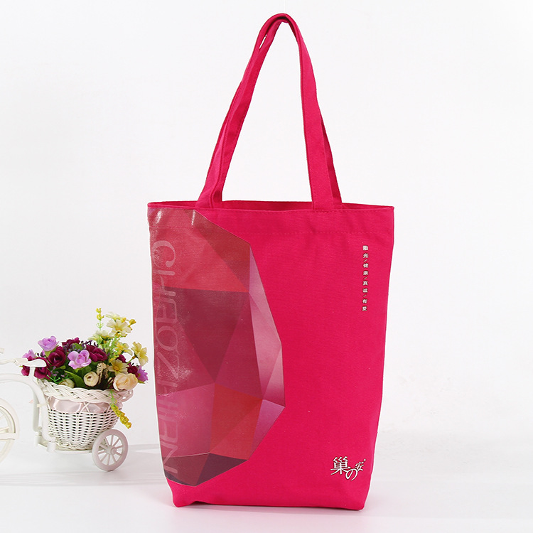 玫红色女士单肩背包帆布袋定做环保购物棉布袋定制彩印定制