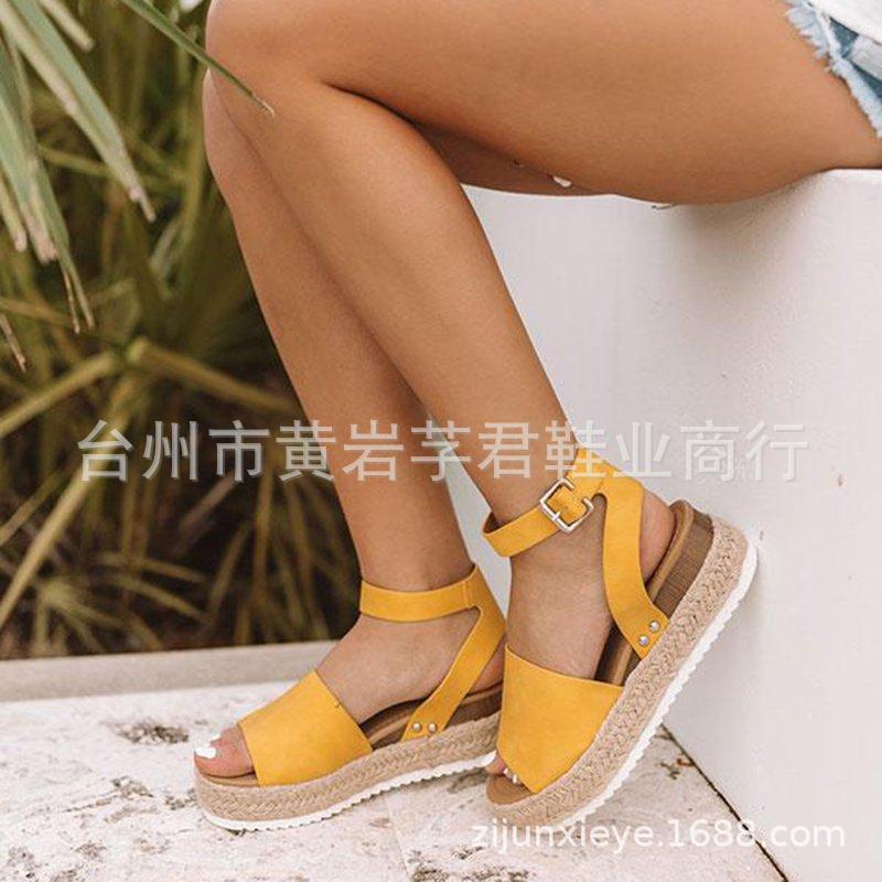 Spot wish Amazon ebay AliExpress new European and American foreign trade hemp rope slope heel light bottom fish mouth sandals women