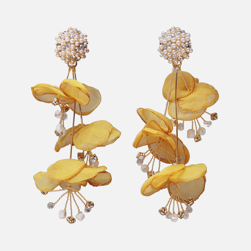 1 Pair Fashion Flower Cloth Handmade Rhinestones Women's Drop Earrings display picture 2