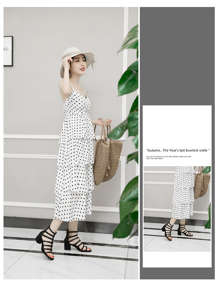 Sandal nữ cao gót siêu cao da bò kiểu La Mã cổ cao gót thô — Màu đen chi tiết 39