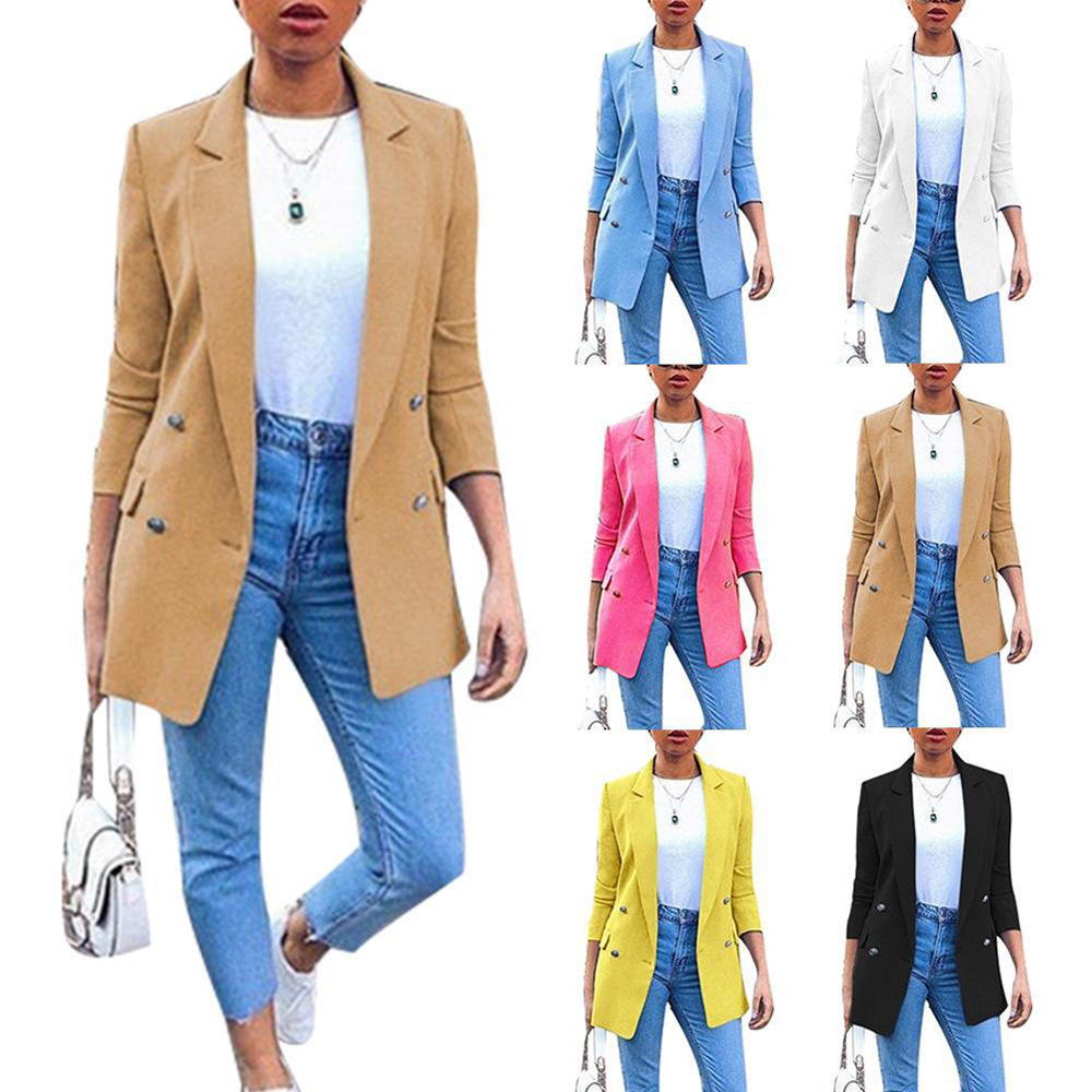 Amazon wish Explosive money Solid fashion Lapel Cardigan 2020 Europe and America Mid length version temperament suit coat