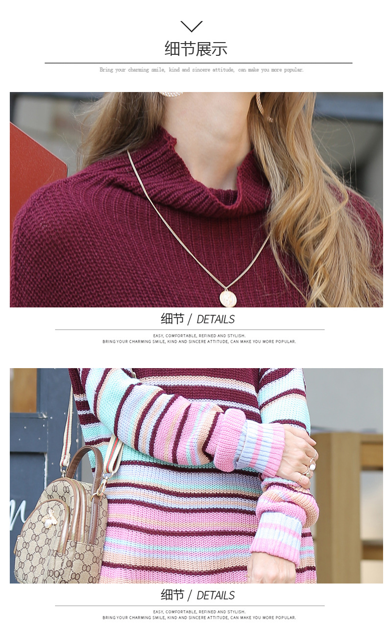 new loose striped pullover half turtleneck sweater NSYH7472