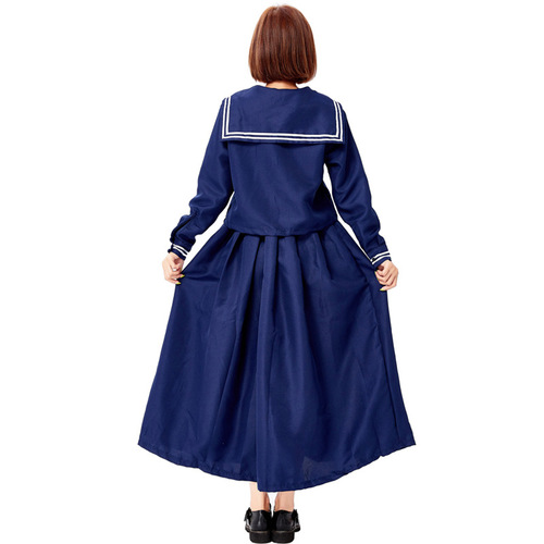 Adult women's Japanese navy sailor uniform dark blue split long sleeve v-neck Japanese school uniform with red scarf