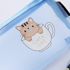 Student Cartoon Pen Pouch Transparent Mesh Cute Large Capacity Pencil Case for Exams B6 Stationery Bag Customizable