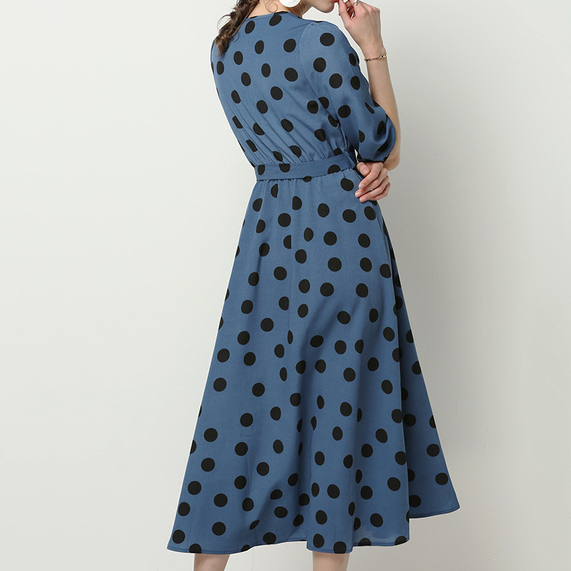polka dot printing chiffon V-neck long sleeve dress NSGE35065