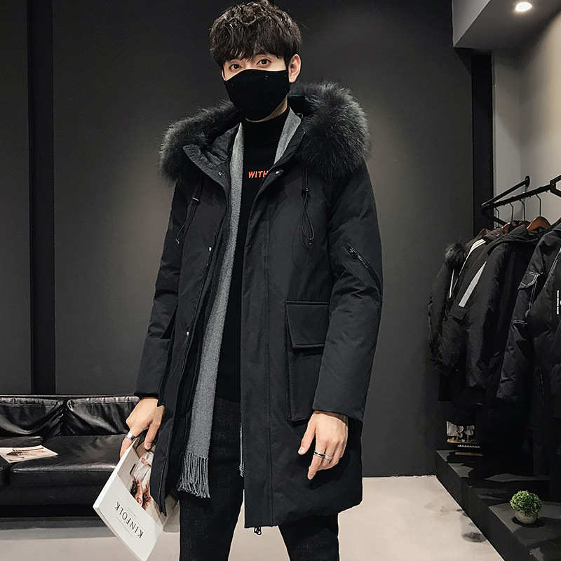 2019 winter new pattern Men's Hooded Down Jackets Mid length version Youth Korean Edition Trend Fur collar coat thickening men's wear