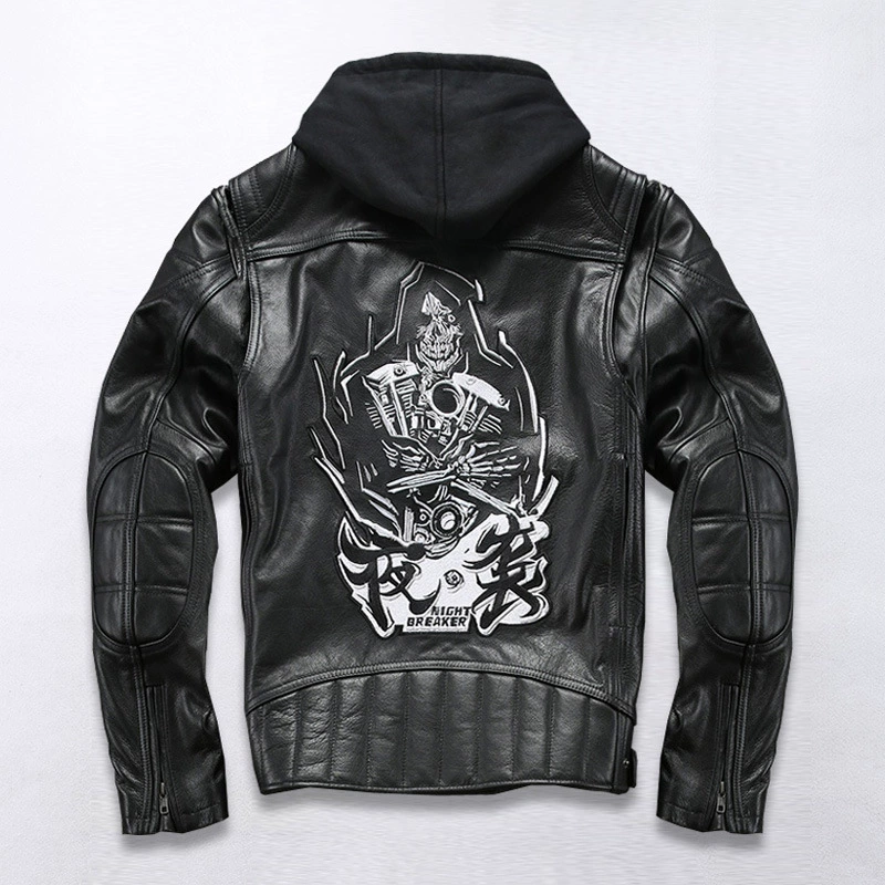 Short fitted hoody, leather jacket, genuine leather