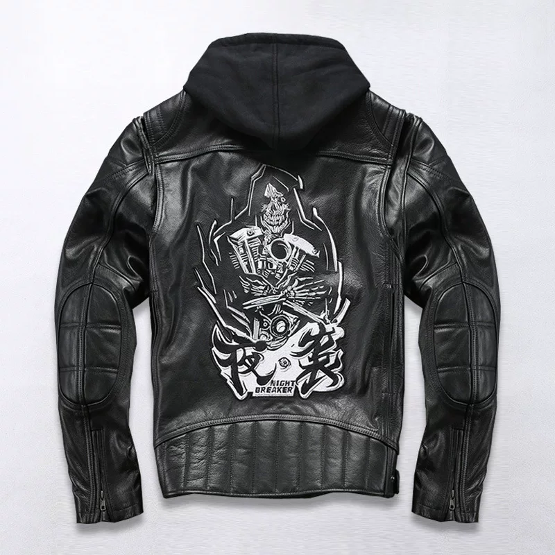 Short fitted hoody, leather jacket, genuine leather
