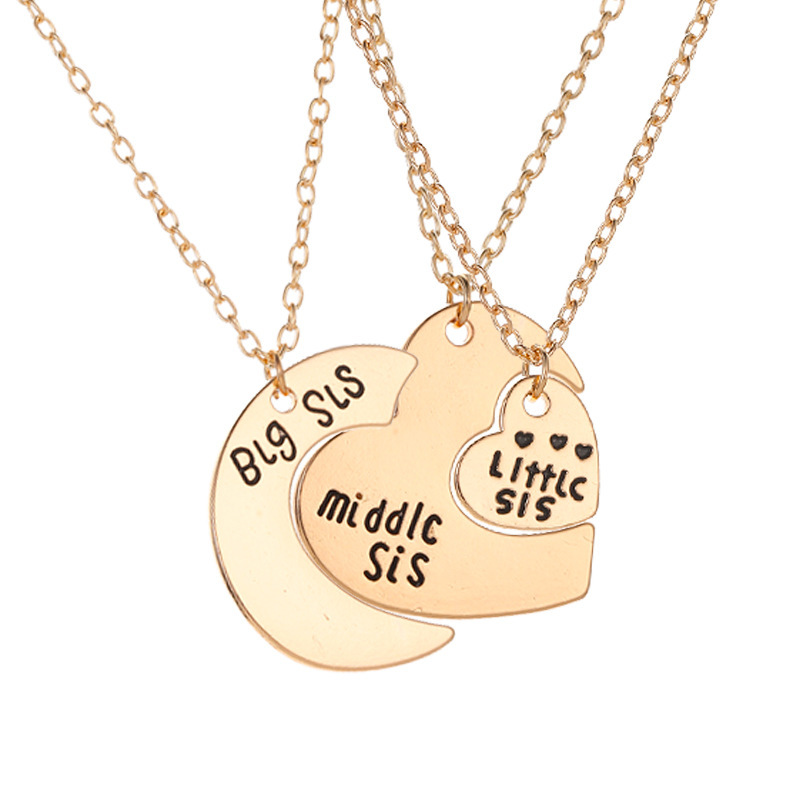 Love letter necklace three-piece large, medium and small moon heart pendant necklace