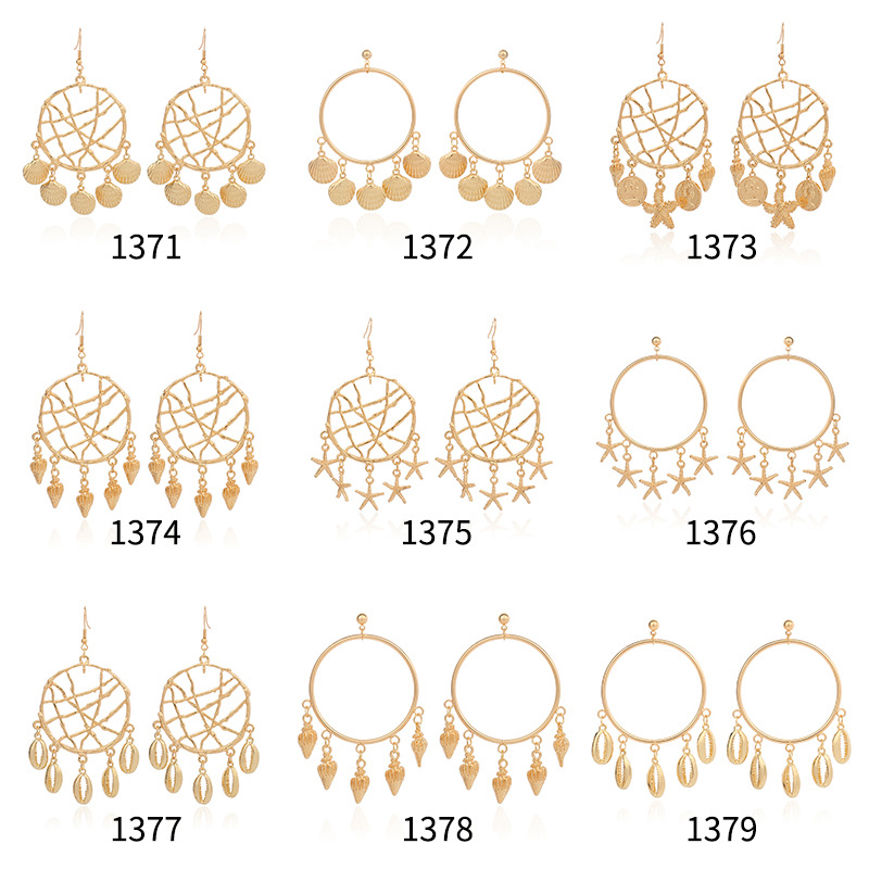 31g Weight Earrings Classification Wedding, Travel Occasion Women'S Gender Inlaid Shell Design Fashion Style Fashion New Small Starfish Pendant Geometric Circle Conch Shell Alloy Earrings 1