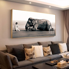 客厅装饰画现代简约沙发背景墙黑白禅意艺术画大象人物大幅北欧画