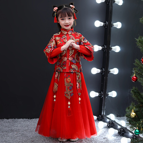 Cheongsam for kids Season girl Chinese Dress two piece Qipao skirt