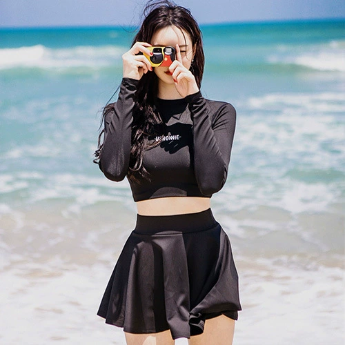 Swimwear, split long-sleeve, 2019, sun protection, high waist, fitted, slim fit