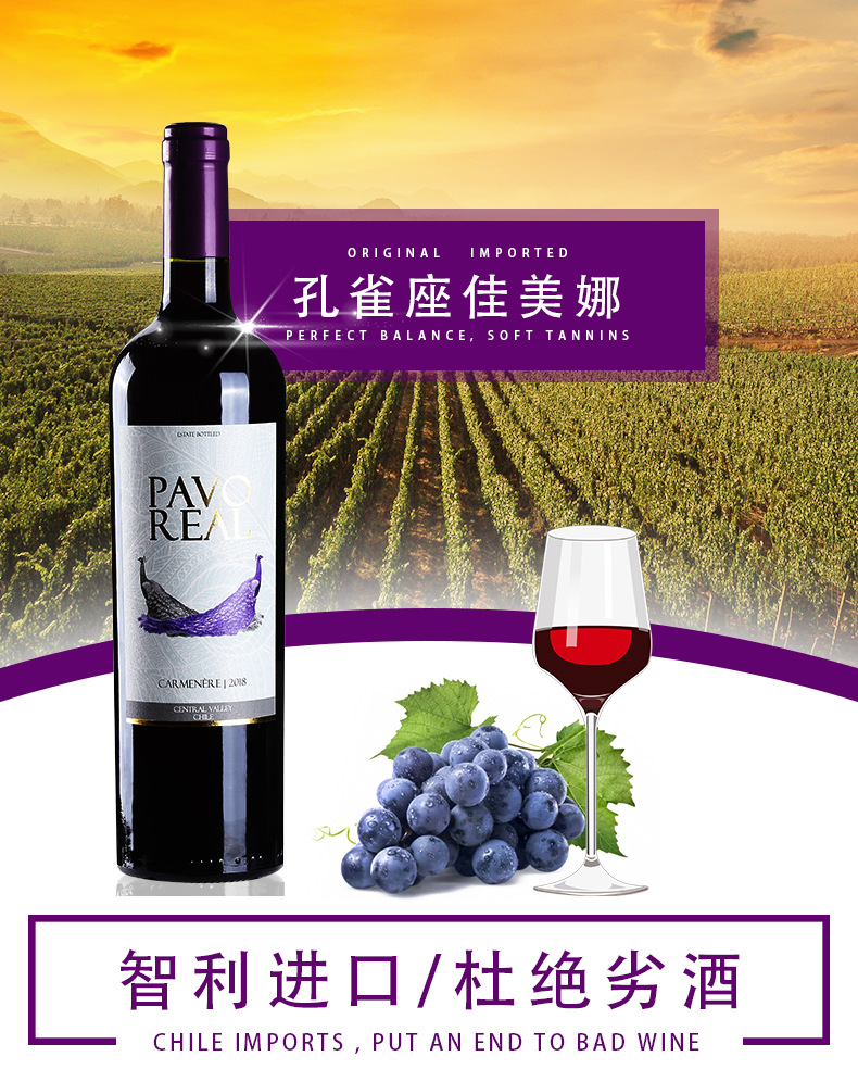 智利原装原瓶进口红酒 佳美娜半干红葡萄酒 红酒整箱批发代理750ml详情1