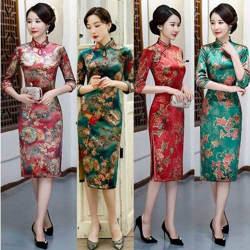 Chinese Dresses Qipao for women robe chinoise cheongsam Cashmere sleeve long cheongsam large dress cheongsam
