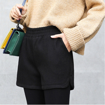 一件代发毛呢短裤女春新款外穿呢子靴裤高腰阔腿休闲打底靴裤女装
