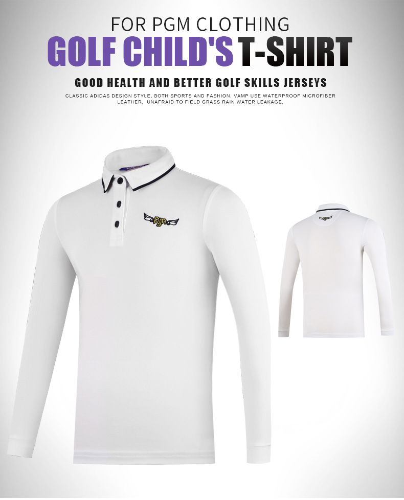 Áo thun golf dài tay bé gái PGM cổ bẻ phối sọc — YF219 màu hồng, YF548-màu trắng, YF219 màu trắng, YF548-màu xanh nước biển chi tiết 33