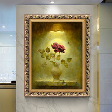 玫瑰花有框油画客厅装饰画欧式玄关壁画餐厅卧室床头挂画花卉竖版