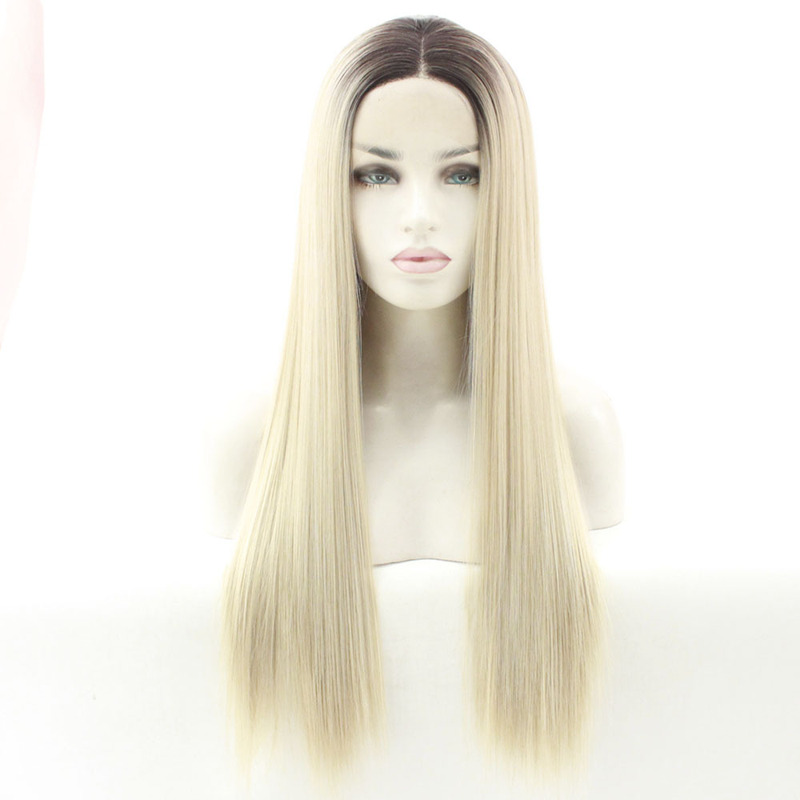 Factory wholesale wig women's European and American fashion short T black hair root mixed color long straight hair cos wig support generation hair