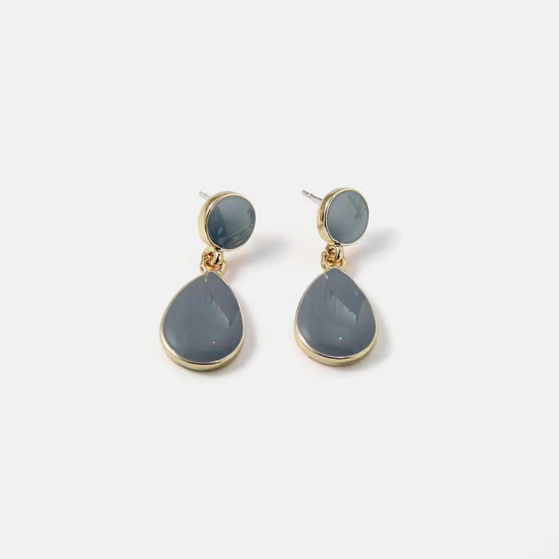 Korean Popular S925 Premium Gray Drop Oil Earrings Female Water Drop Alloy Simple Fashion Earrings display picture 2