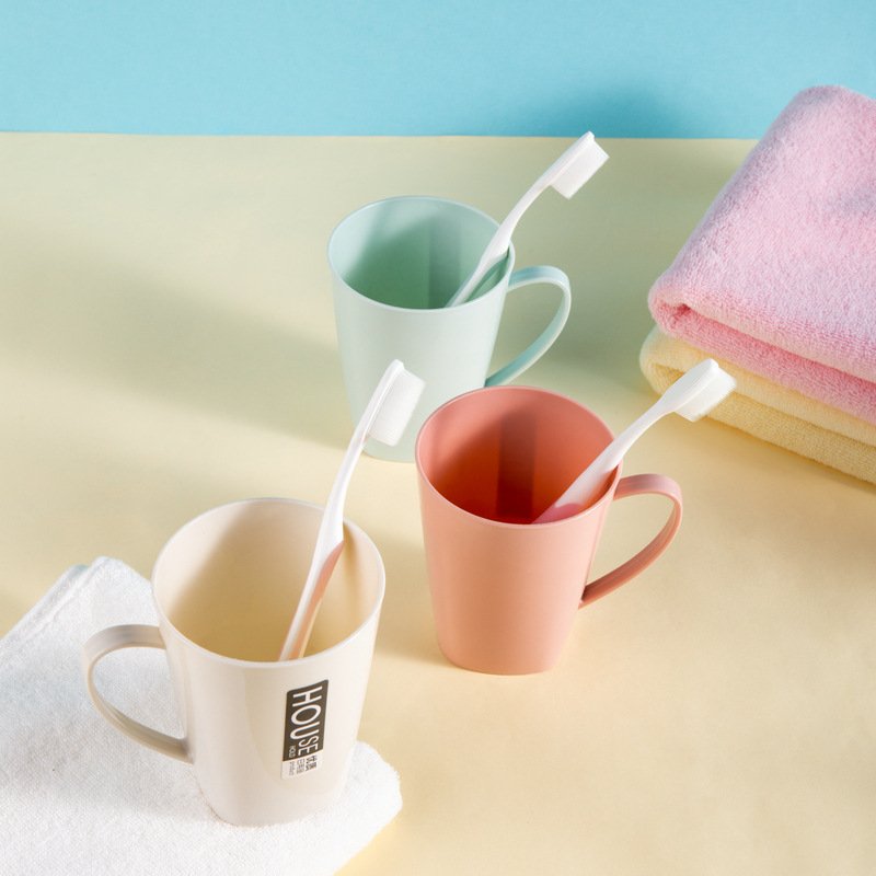 塑料简约手柄漱口杯纯色创意喝水杯子 家用情侣牙刷杯洗漱杯牙缸|ms