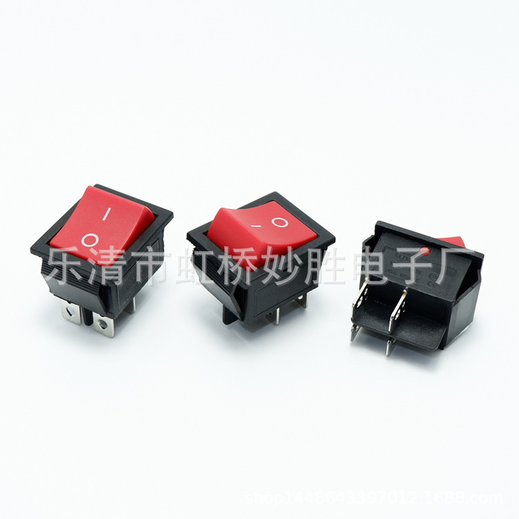 KCD4四脚两档船型阻燃复合银触点实心红盖铜脚 电源翘板船形开关