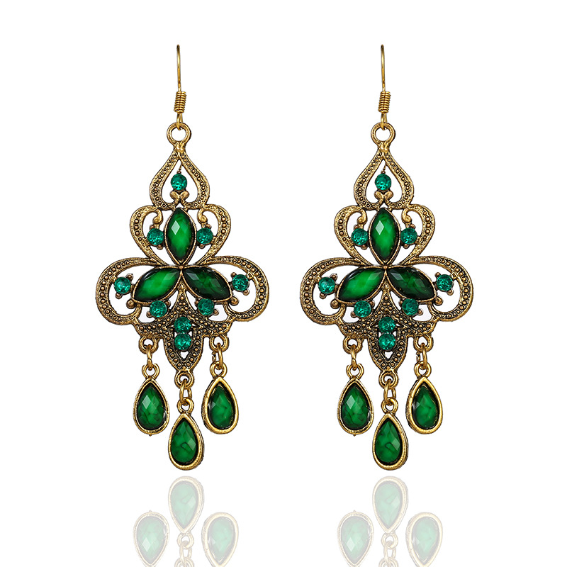 1 Pair Ethnic Style Water Droplets Metal Plating Inlay Artificial Gemstones Womenu0027S Drop Earring