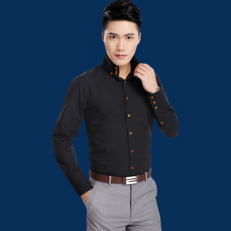 One-piece delivery men's Korean-style turtleneck long-sleeved shirt fashionable trendy solid color slim fit shirt 2022 New