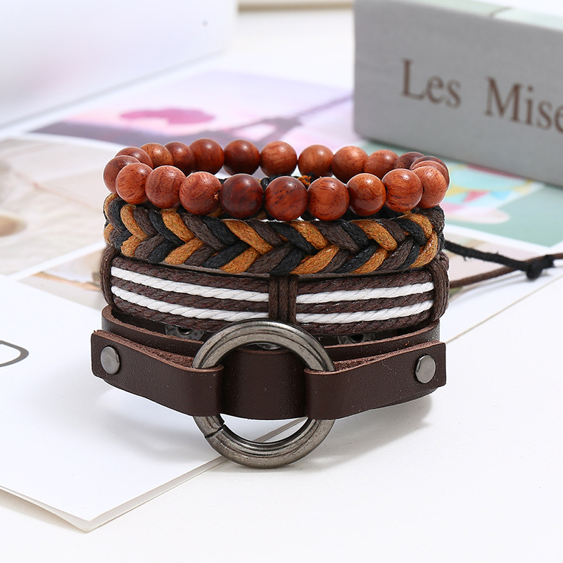 New four-piece leather bracelet menu0027s jewelry retro woven bracelet wholesale