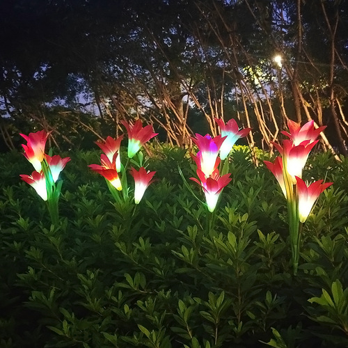 Solar lily lantern color changing LED simulated flower outdoor rainproof solar lantern courtyard decorative lawn lamp