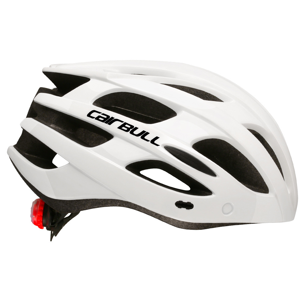 Cairbull road mountain bike riding helmet with lens and visor taillight. 