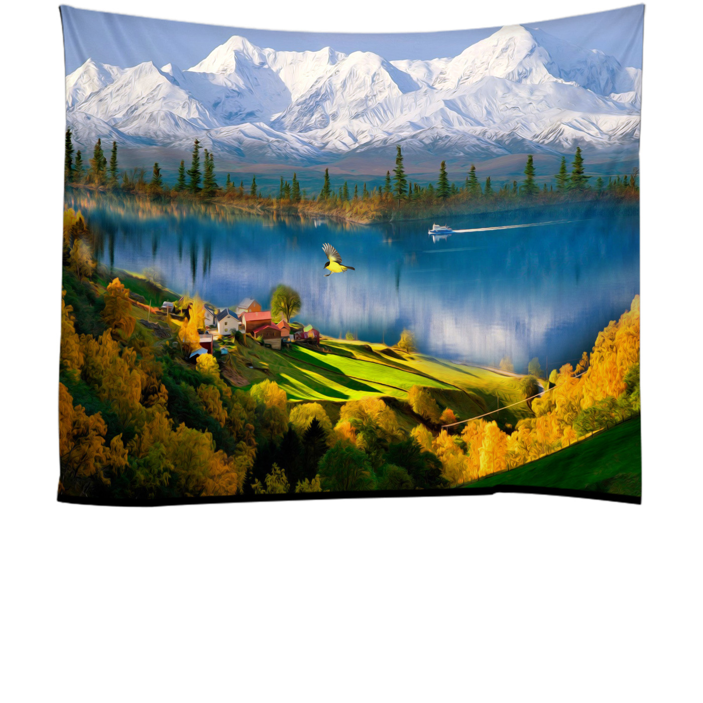 跨境电商批发  数码印花风景油画挂毯墙面装饰背景布挂布卧室壁挂