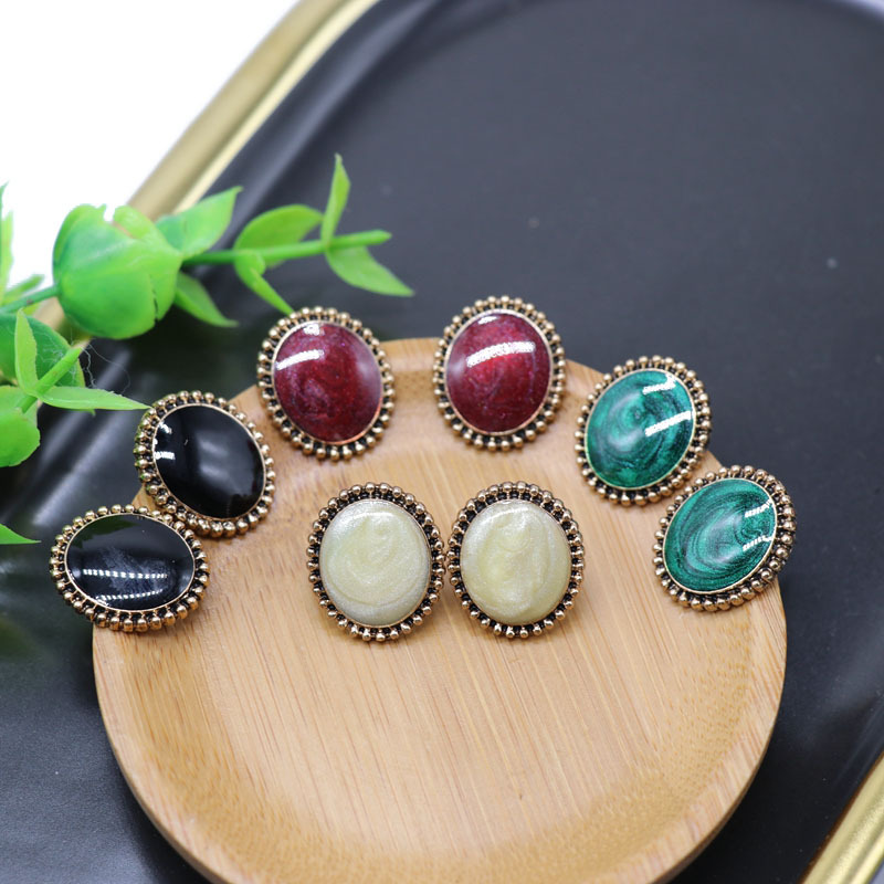 Colored Drop Glaze Oval Earrings Wine Red Green Simple Earrings Wholesales Fashion display picture 12