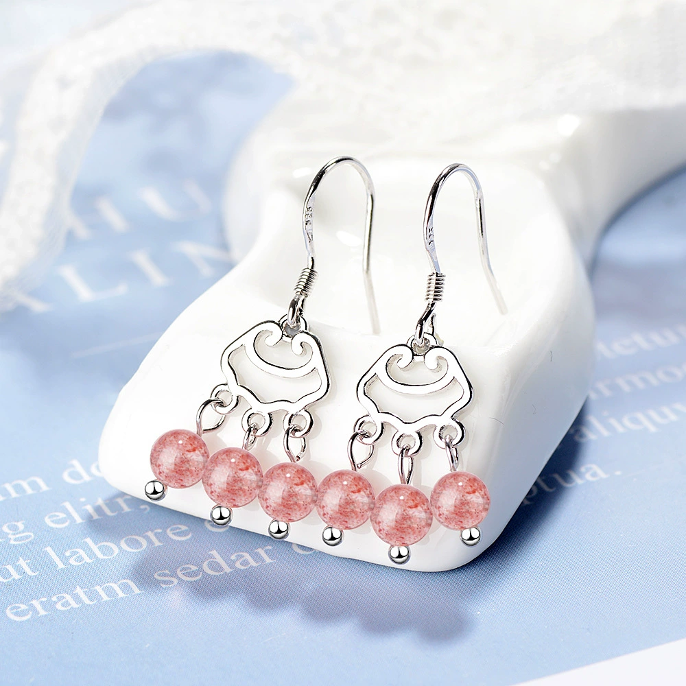 Серьги, фуксия短 кристаллы, корейский стиль