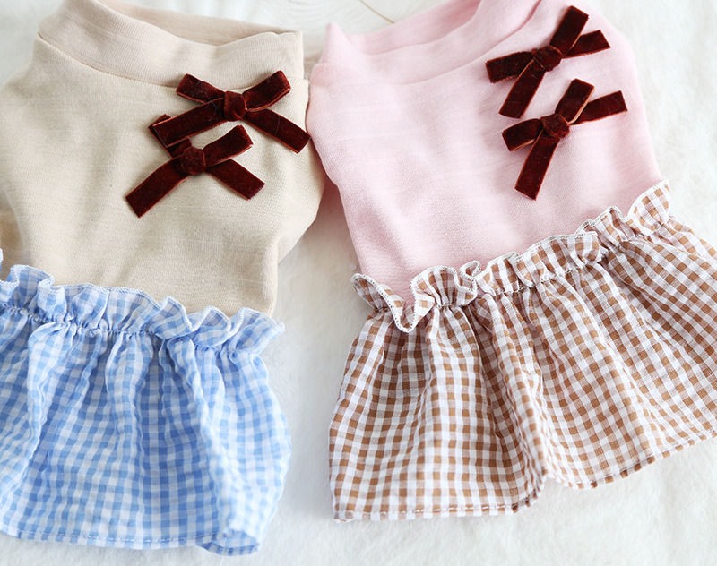 压纹蝴蝶结拼格裙