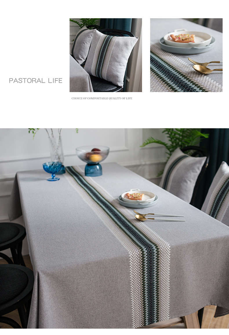 Runner moderno in cotone e lino impermeabile con motivo a onde, tovaglia geometrica ricamata, tovaglia rettangolare per tavolino da caffè, sala da pranzo_voghion.com