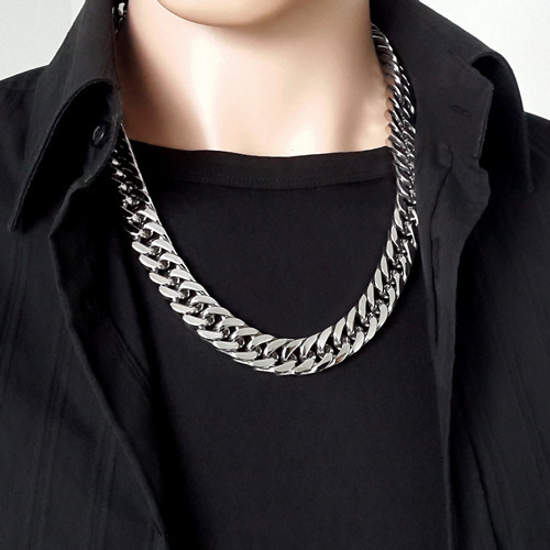 Men's bold titanium steel necklace, women's lengthened versatile sweater chain—multi-layered, Japanese/Korean-style thick Cuban link in stainless steel.